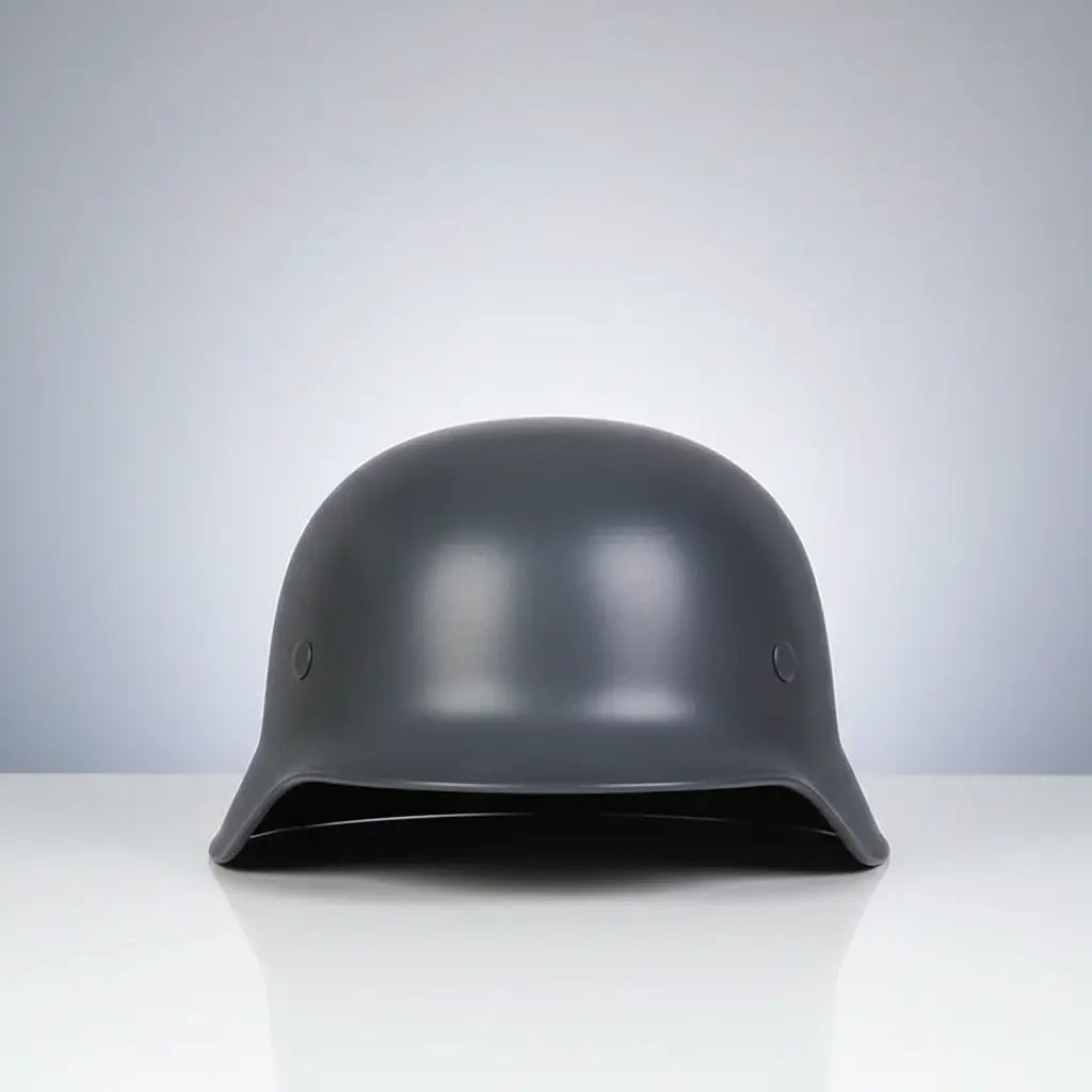 High quality German M35 helmet in matte grey, designed for outdoor and military use with durable materials - Military-Outdoors.com