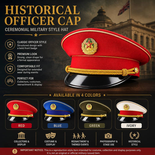 British military hat in red with classic officer style for cosplay and display