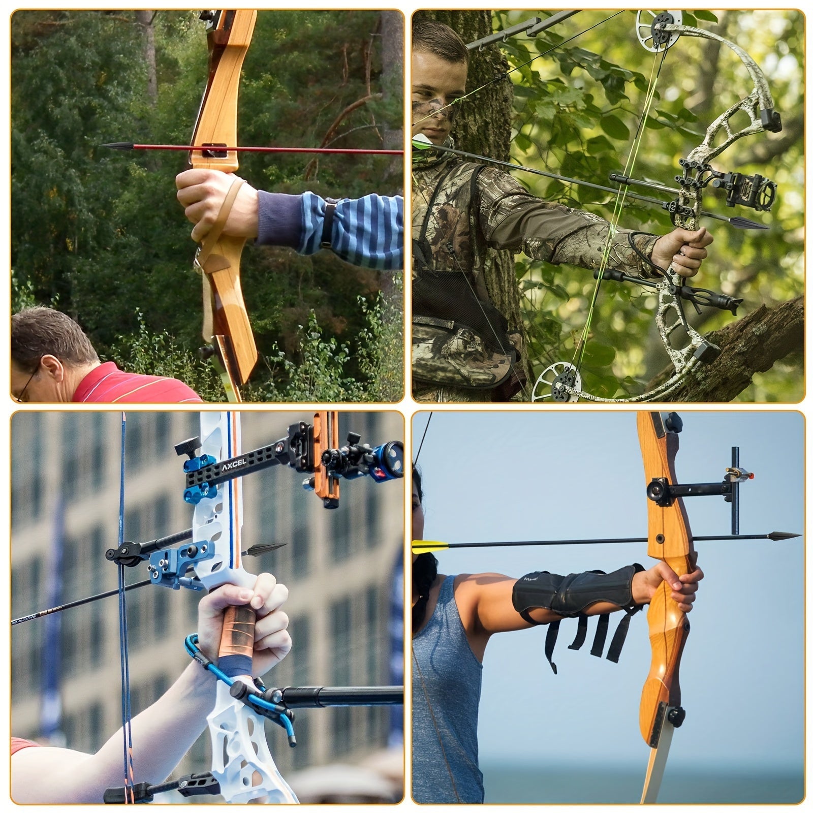 Assorted archers using bows fitted with hunting arrowheads for target practice