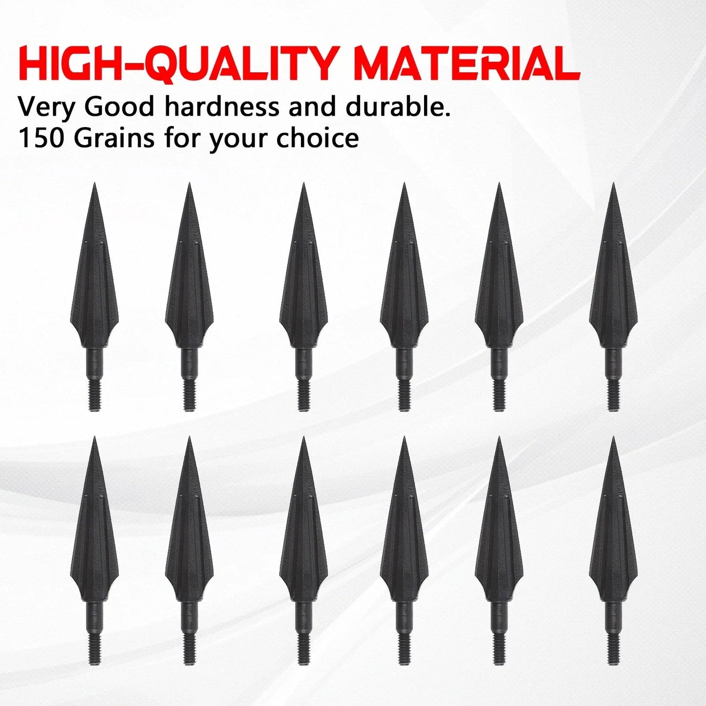 Set of 12 hunting arrowheads made from durable material with 150 grains for optimal performance