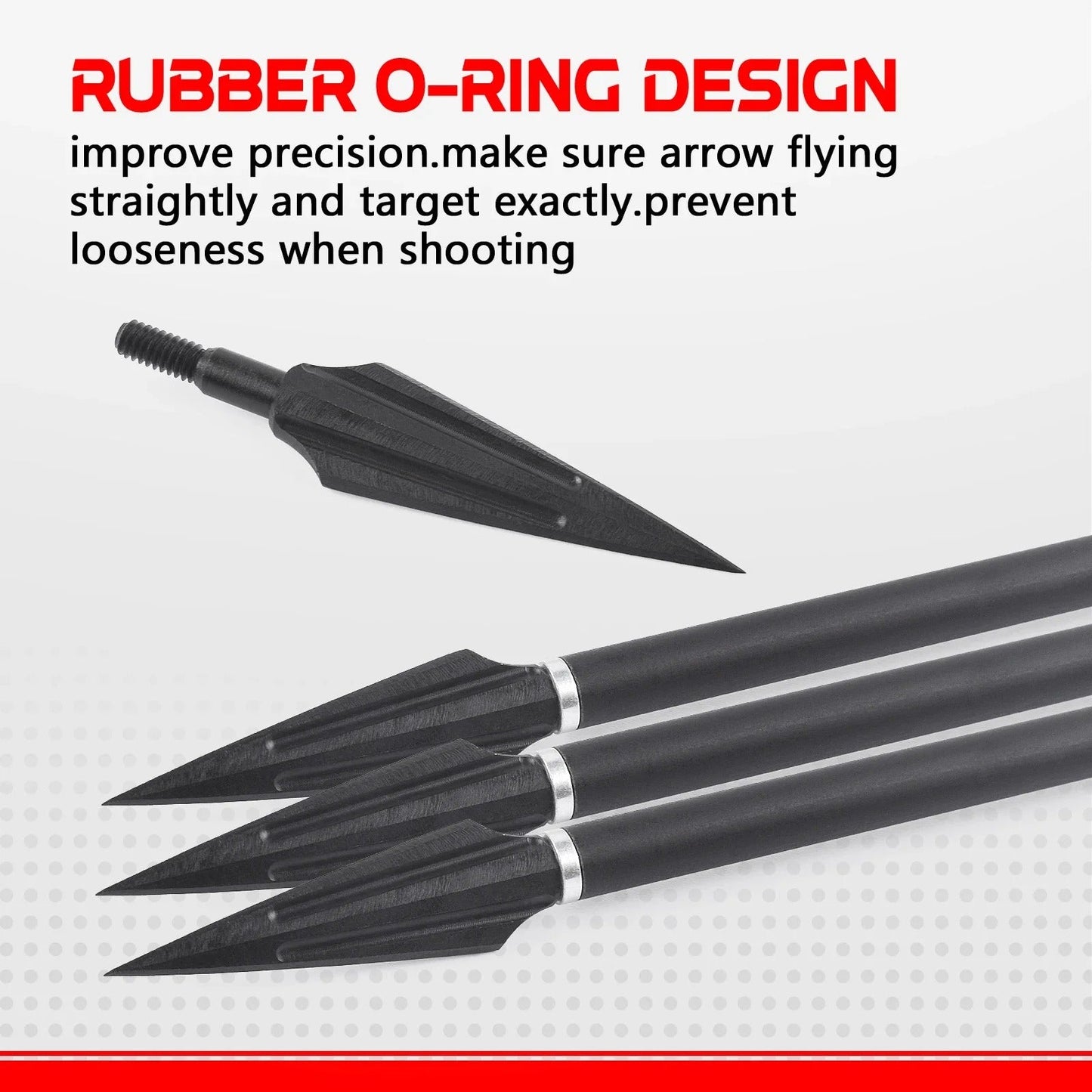 Set of Military-Outdoors hunting arrowheads with rubber O-ring design for improved shooting precision