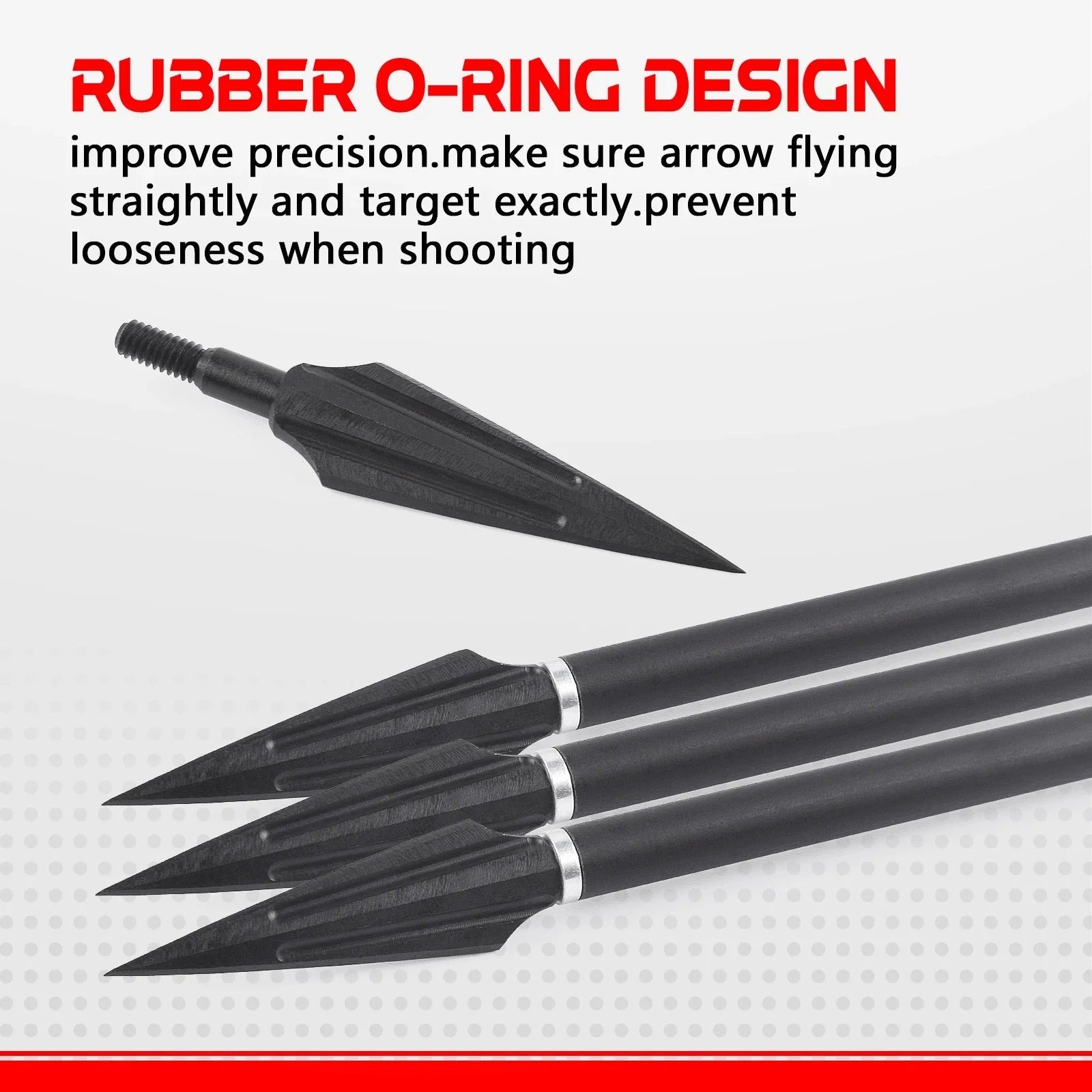 Set of Military-Outdoors hunting arrowheads with rubber O-ring design for improved shooting precision