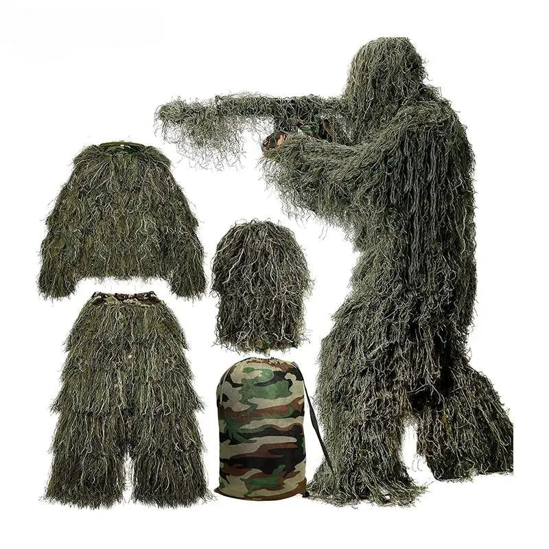 Military-Outdoors Hunting Ghillie Suit featuring a complete set for effective camouflage in the wild