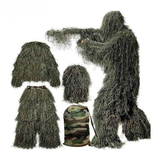 Military-Outdoors Hunting Ghillie Suit featuring a complete set for effective camouflage in the wild
