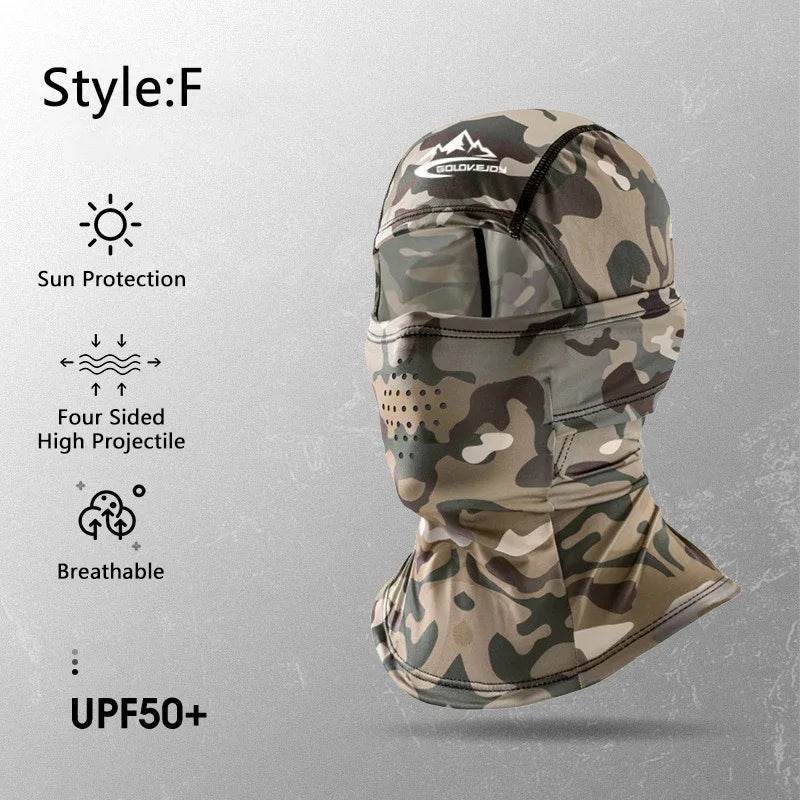 Camo ice silk face mask with UPF50plus sun protection and breathability