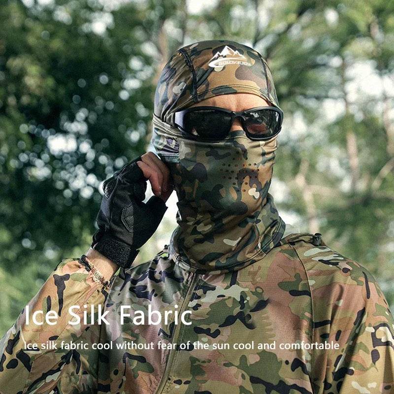 Ice silk face mask in camouflage for sun protection and cooling comfort