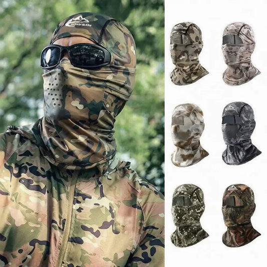 Ice silk outdoor face cover mask with camouflage print, breathable polyester fabric and UV sun coverage