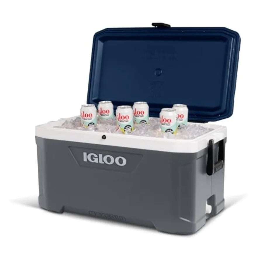 Igloo hard cooler box in gray and navy for outdoor camping and drinks
