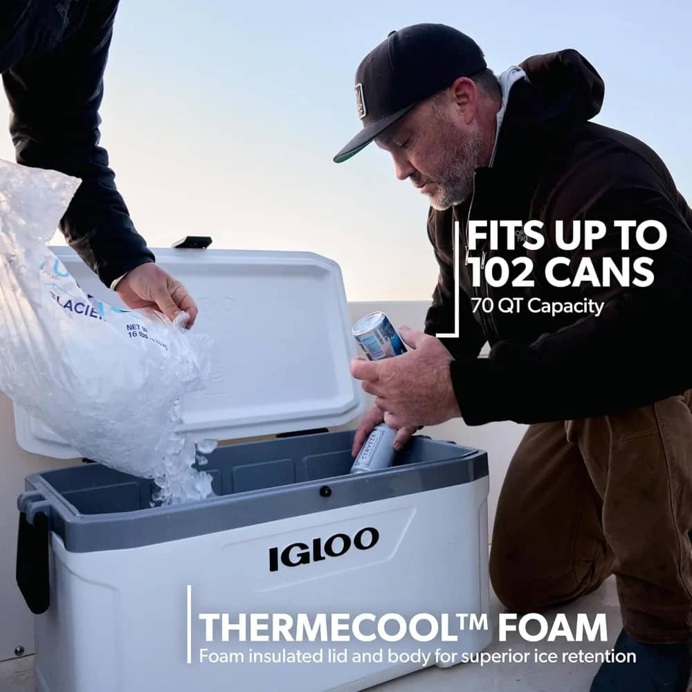 Igloo 70 QT hard cooler box with ice retention for outdoor adventures