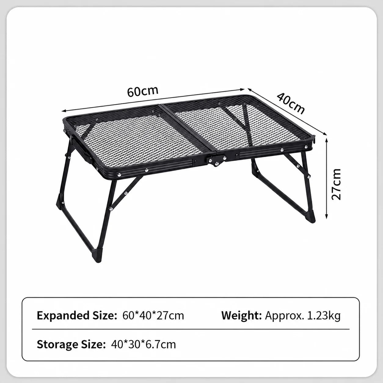 Iron mesh folding table in black, perfect for camping and outdoor activities