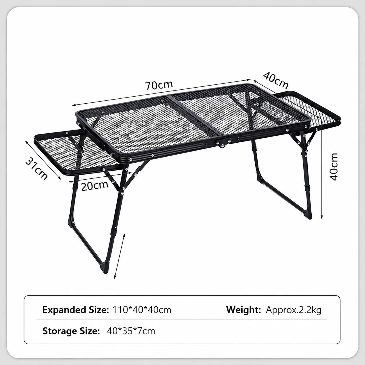 Iron mesh folding table in black, perfect for camping and outdoor use