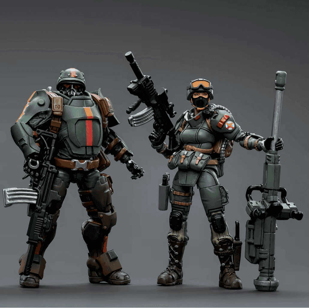 JOYTOY action figure set with armored soldiers and weapons