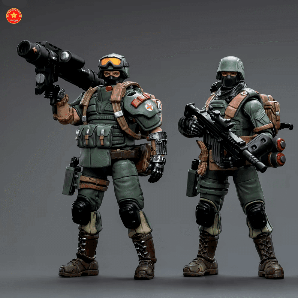 JOYTOY action figure set with military-themed designs and accessories