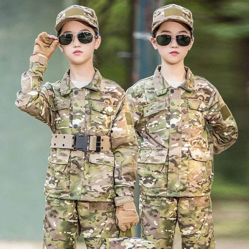 Kids adventure suit in camouflage pattern for outdoor play and dress-up