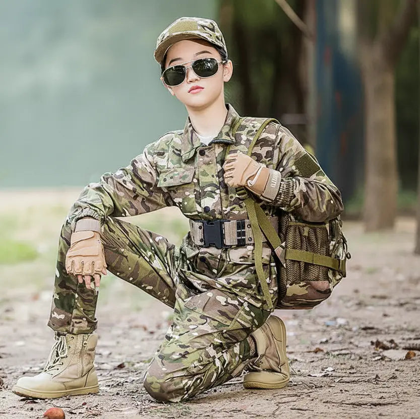 Kids adventure suit in camouflage for outdoor play and exploration