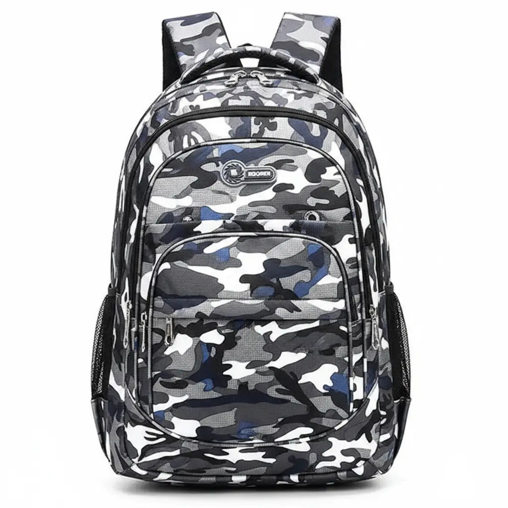 Military-Outdoors Camo Kids Backpack with Multiple Pockets for School Use
