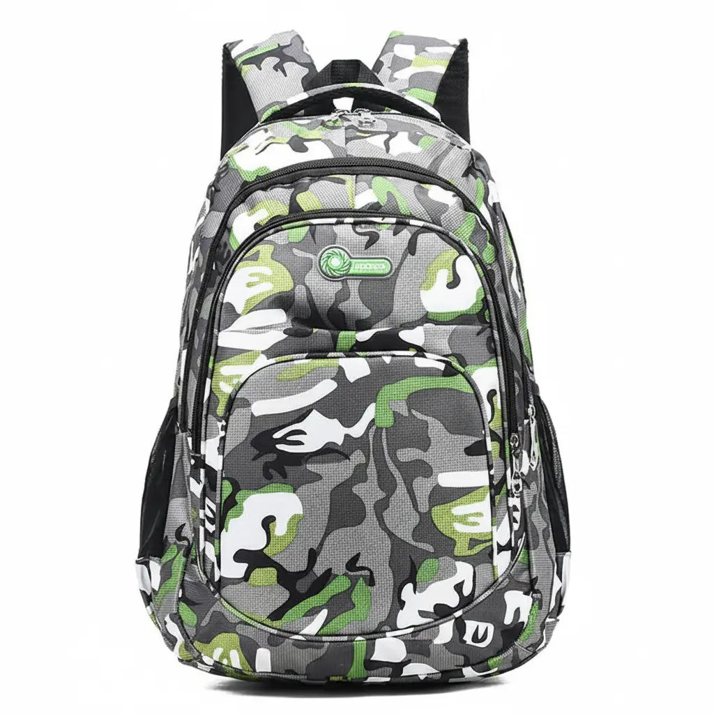 Military-Outdoors camo kids backpack with multiple compartments for school