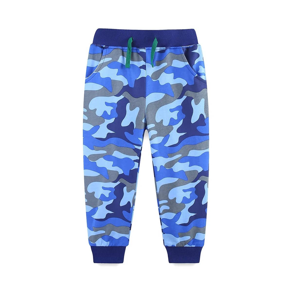 Kids camouflage sweatpants in blue with comfortable waistband for active play