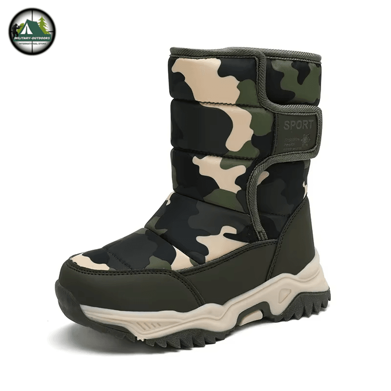 Kids snow boots in camouflage design for winter adventures