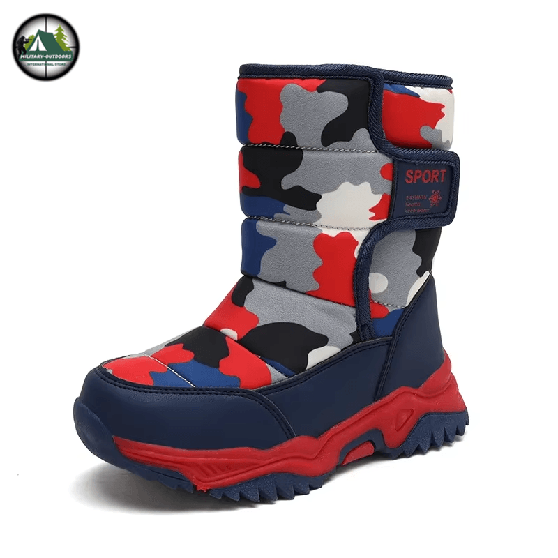 Military Outdoors Red Camo Kids Snow Boots for Cold Weather Protection