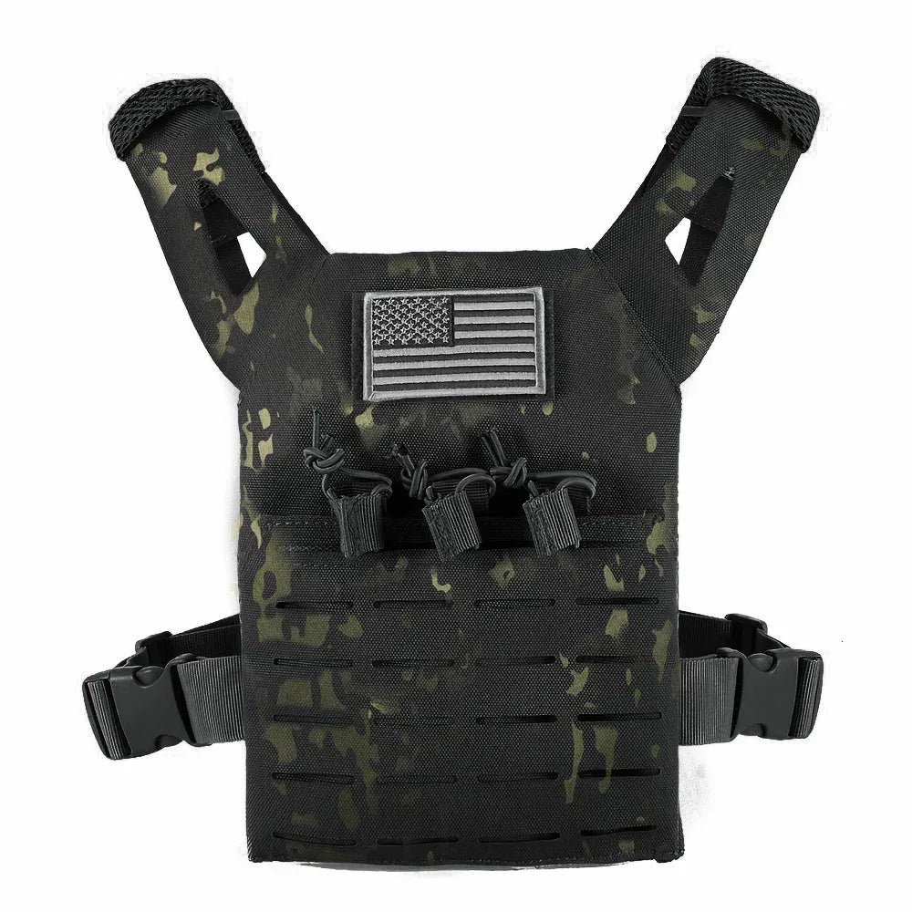 Kids tactical vest in camo with adjustable straps for outdoor play