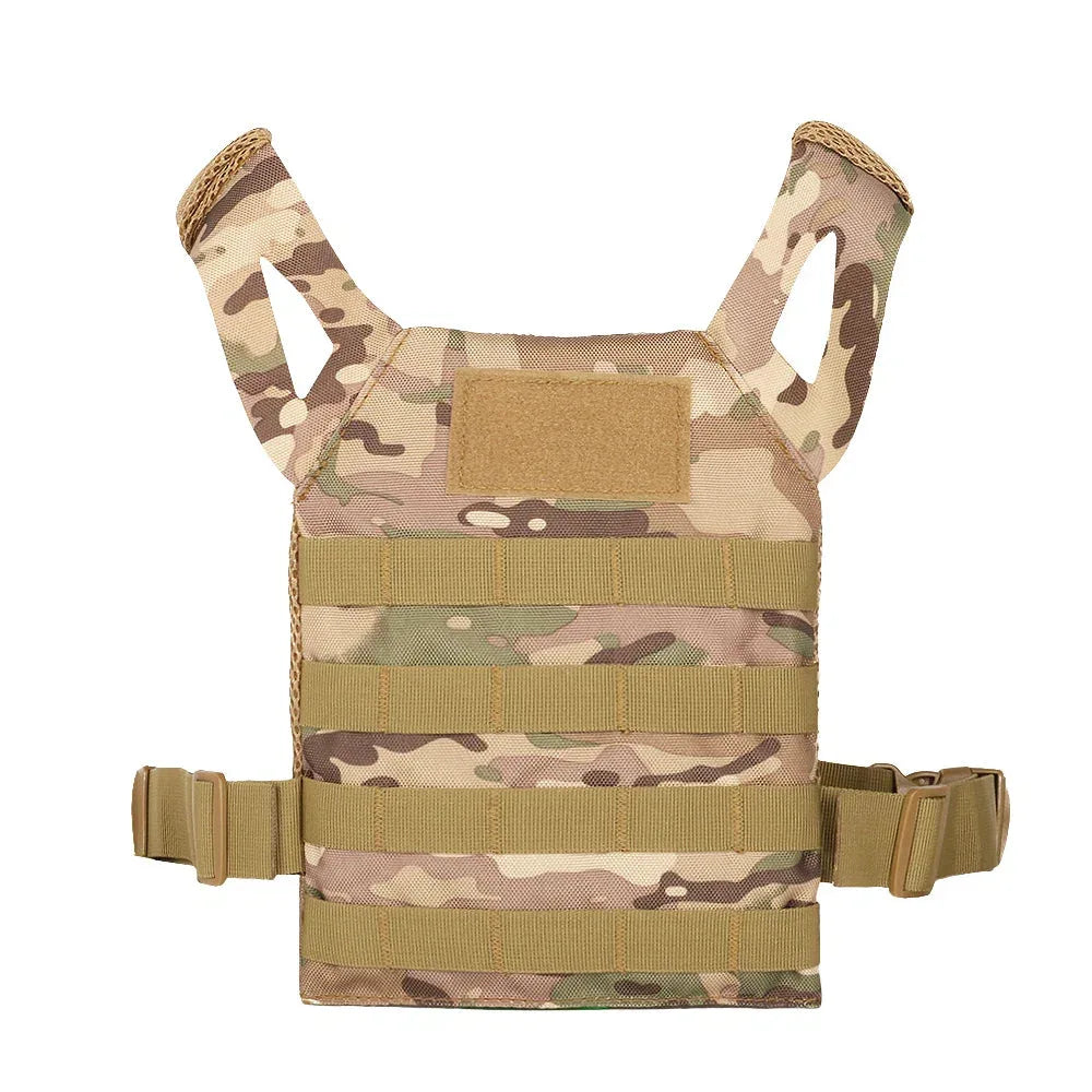 Kids tactical vest in camouflage with adjustable straps and durable construction for outdoor play