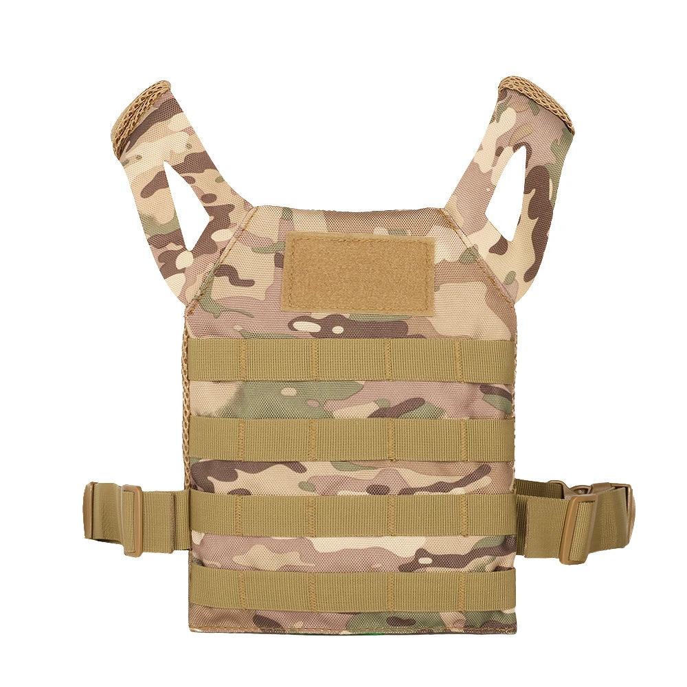 Kids tactical vest in camouflage with adjustable straps and durable construction for outdoor play