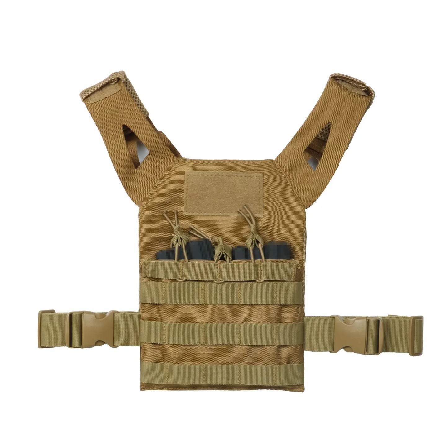 Kids tactical vest in khaki with adjustable straps and magazine pouches