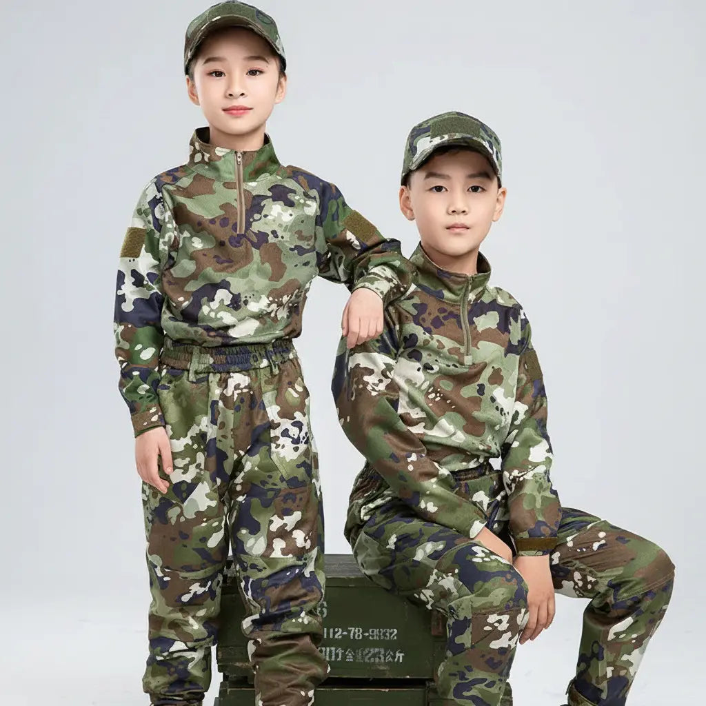 Camouflage kids uniform costume for outdoor play and dress-up fun