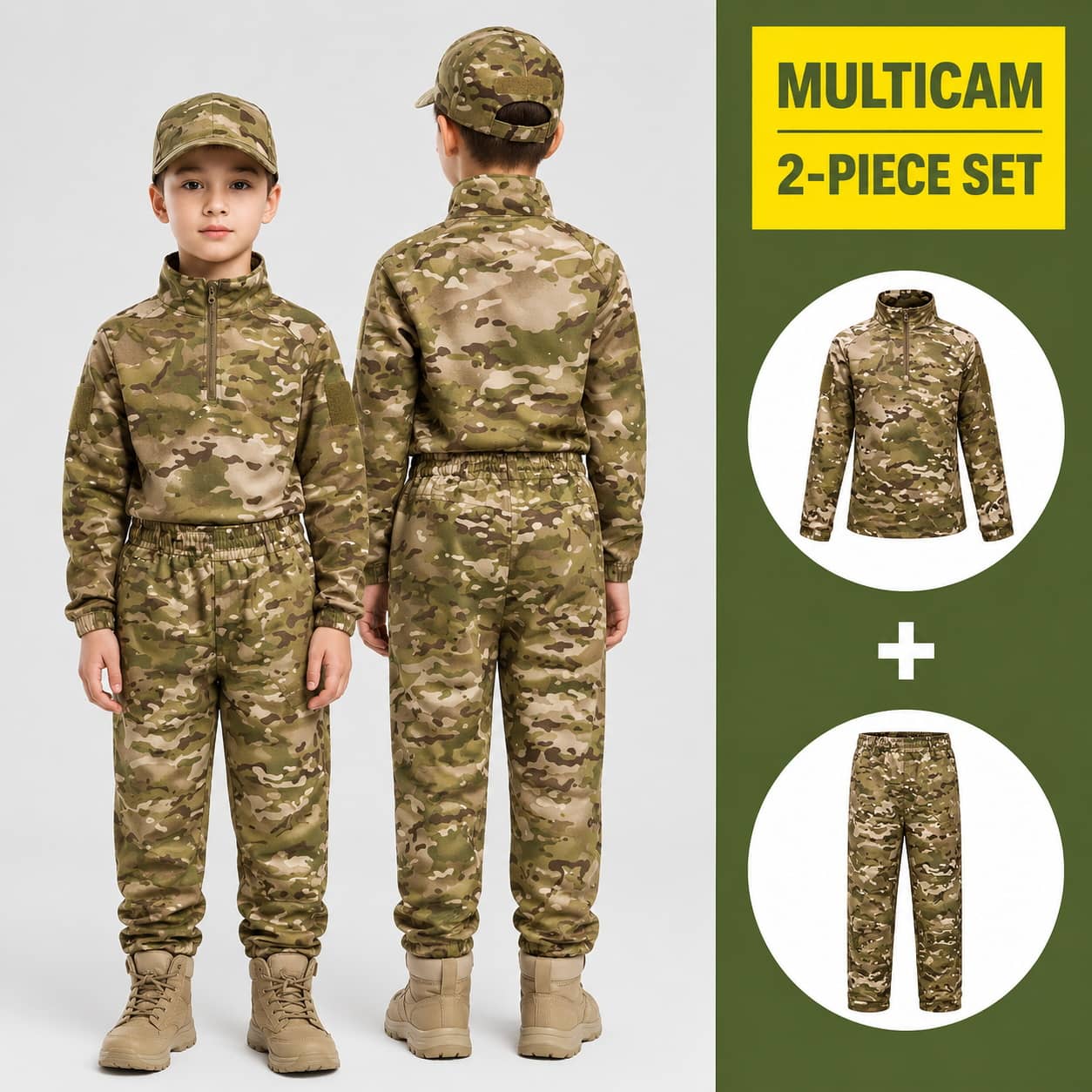 Multicam 2-Piece Set Kids Uniform Costume for Outdoor Play