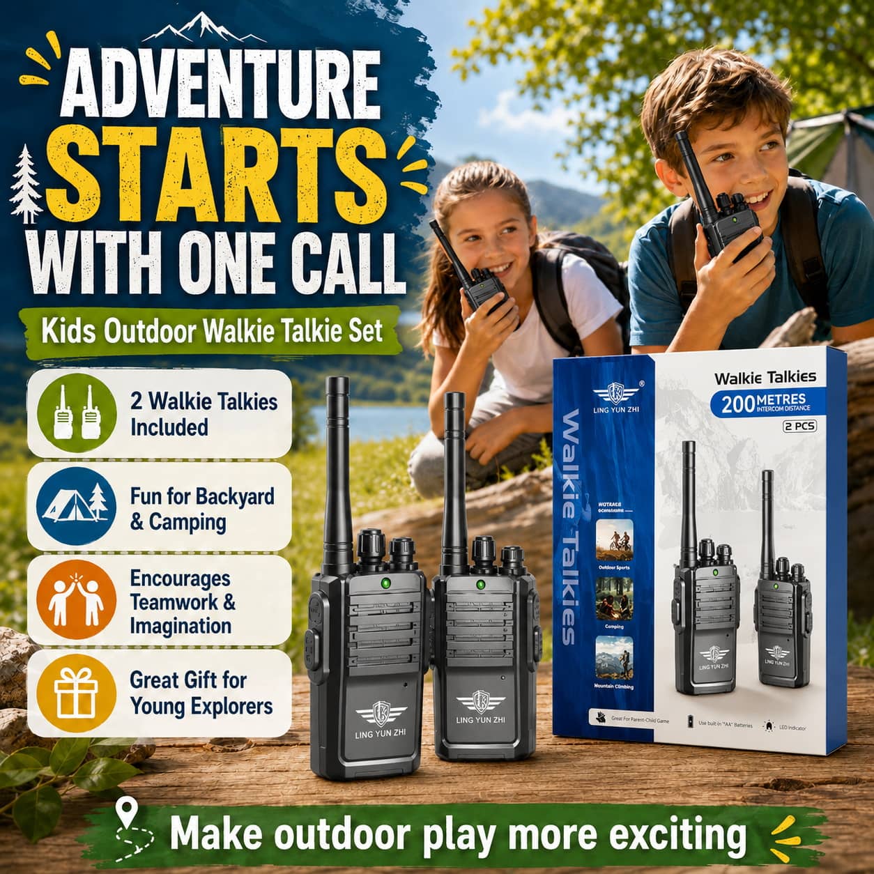 Kids military walkie talkie set with two units for outdoor adventures
