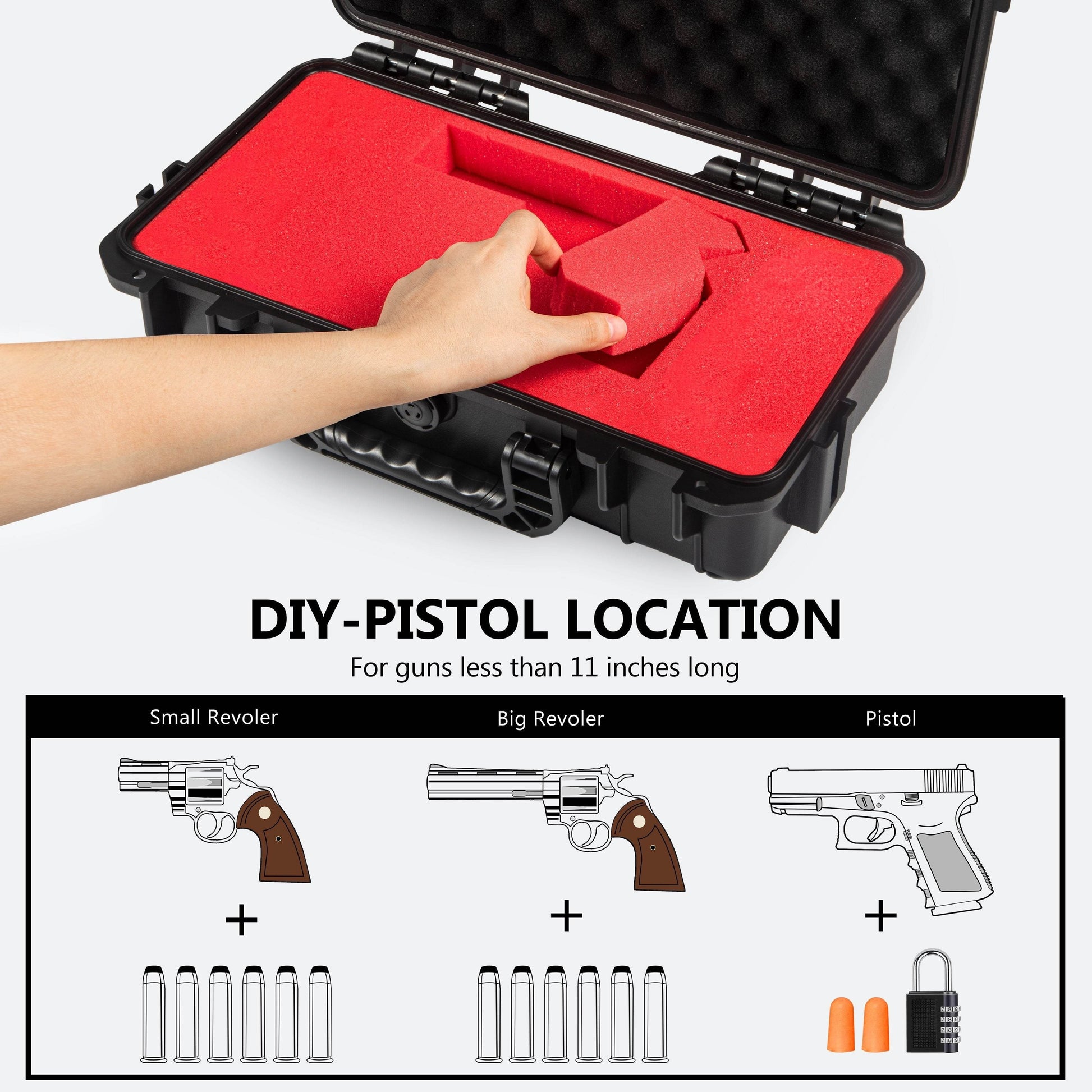 Revolver storage box with customizable foam inserts for secure handgun protection and organization