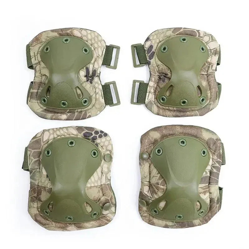 Military knee and elbow pads in camo design for outdoor protection
