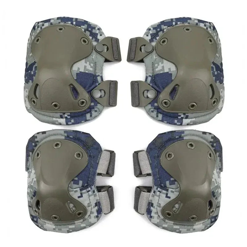 Gray camo knee and elbow pads for protection during sports or outdoor activities