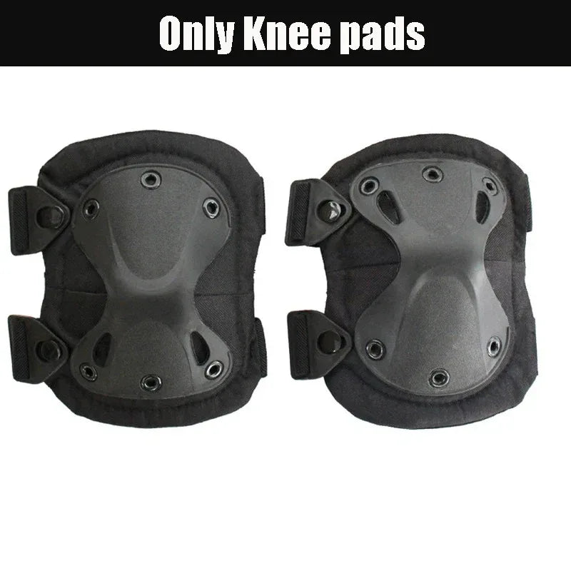 Black knee and elbow pads for protection during outdoor activities