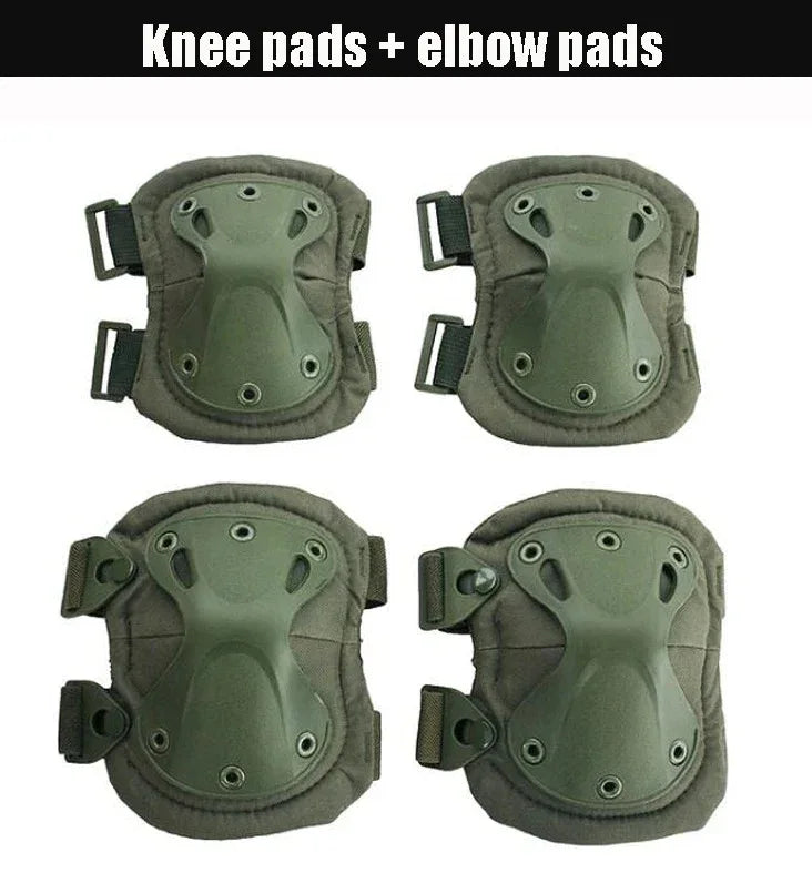 Military knee and elbow pads in green for outdoor protection