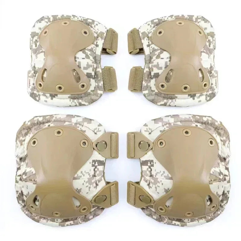 Military camouflage knee and elbow pads with durable protection for outdoor activities