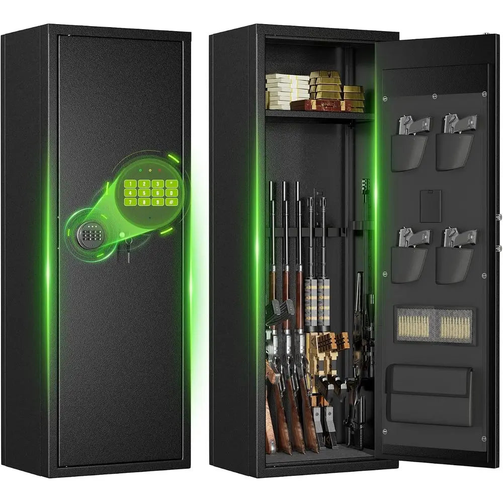 Military-Outdoors large gun safe with electronic lock and organized storage for firearms