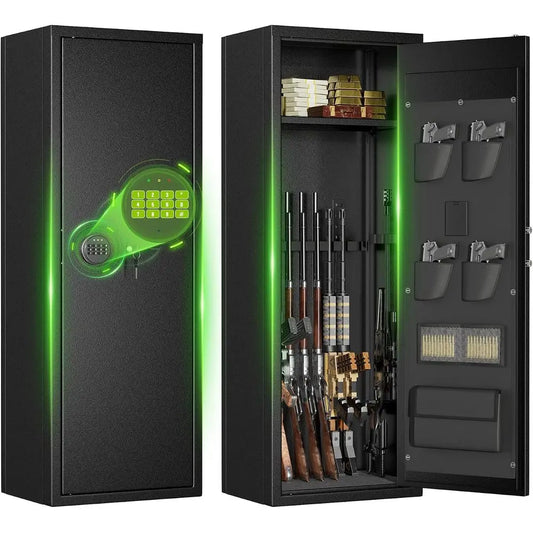 Military-Outdoors large gun safe with electronic lock and organized storage for firearms
