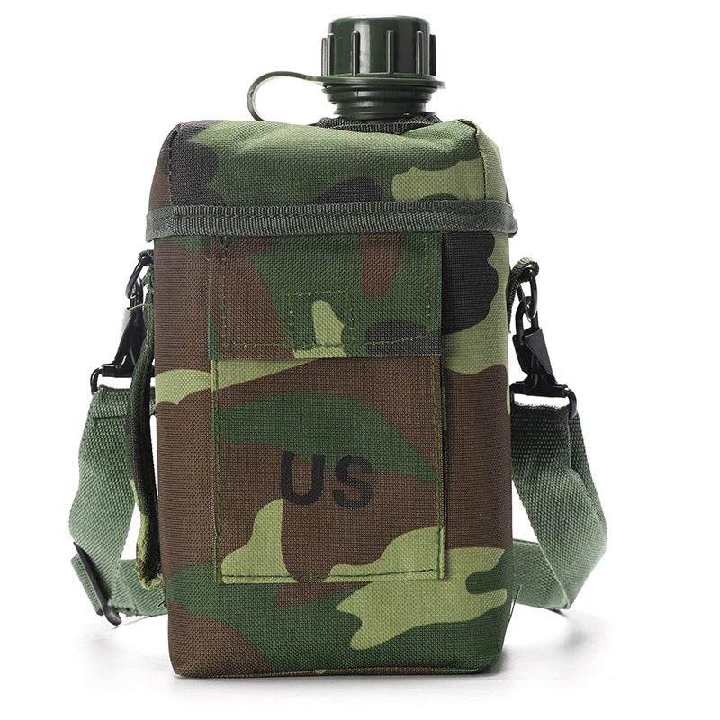 Military camo large outdoor water bottle with durable strap for hiking