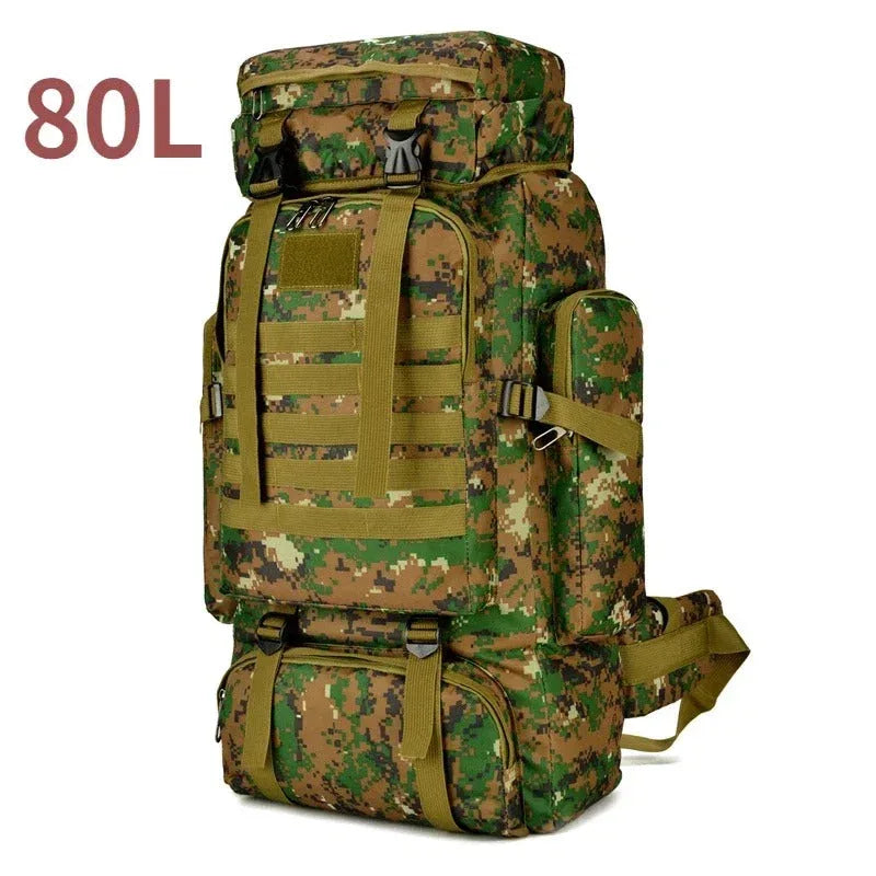 Large tactical backpack in camouflage, perfect for outdoor adventures