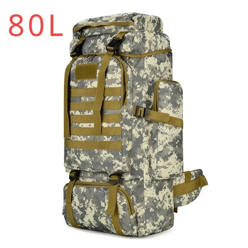 Large tactical backpack in camo pattern ideal for outdoor adventures