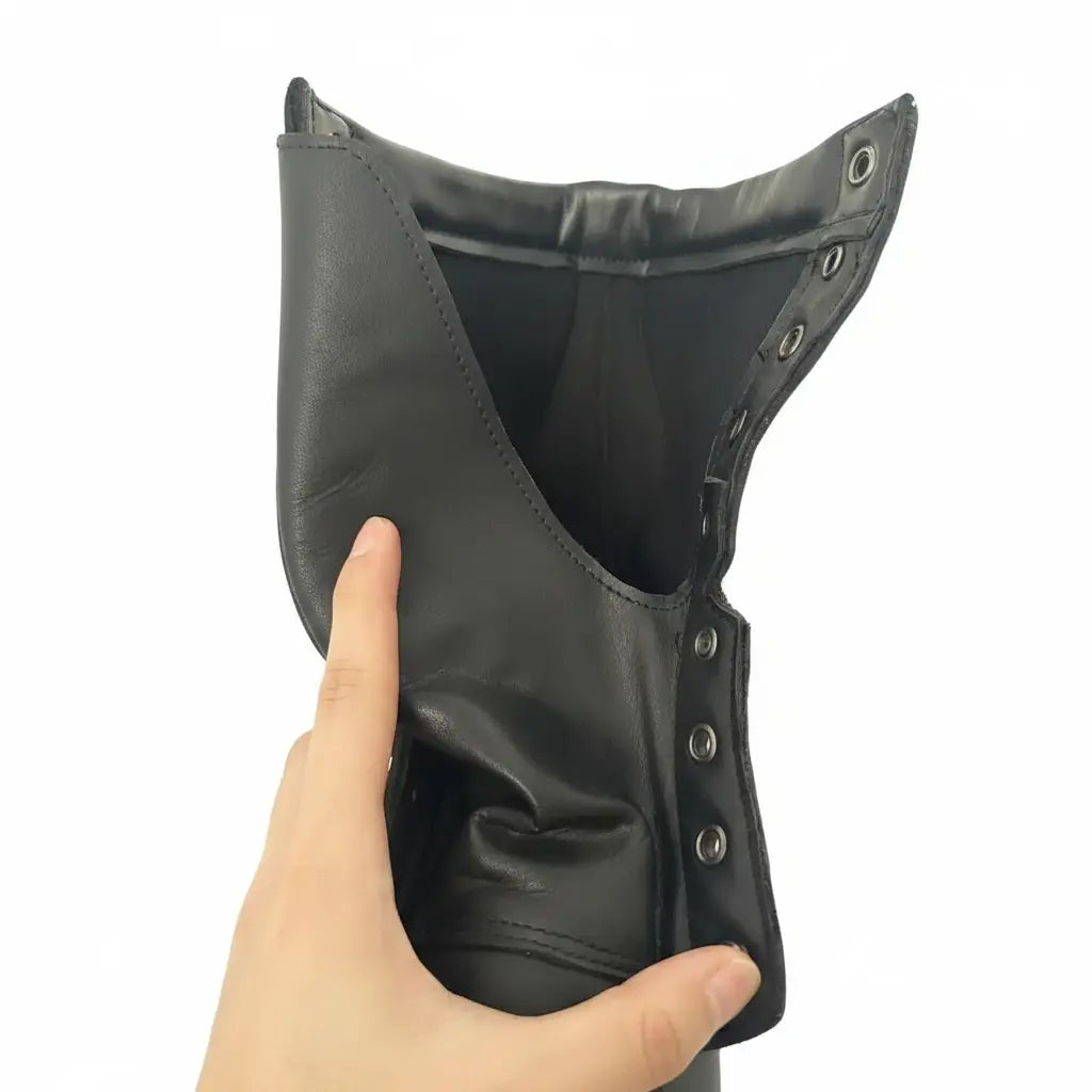 Black leather military-style boots with durable construction for tactical use