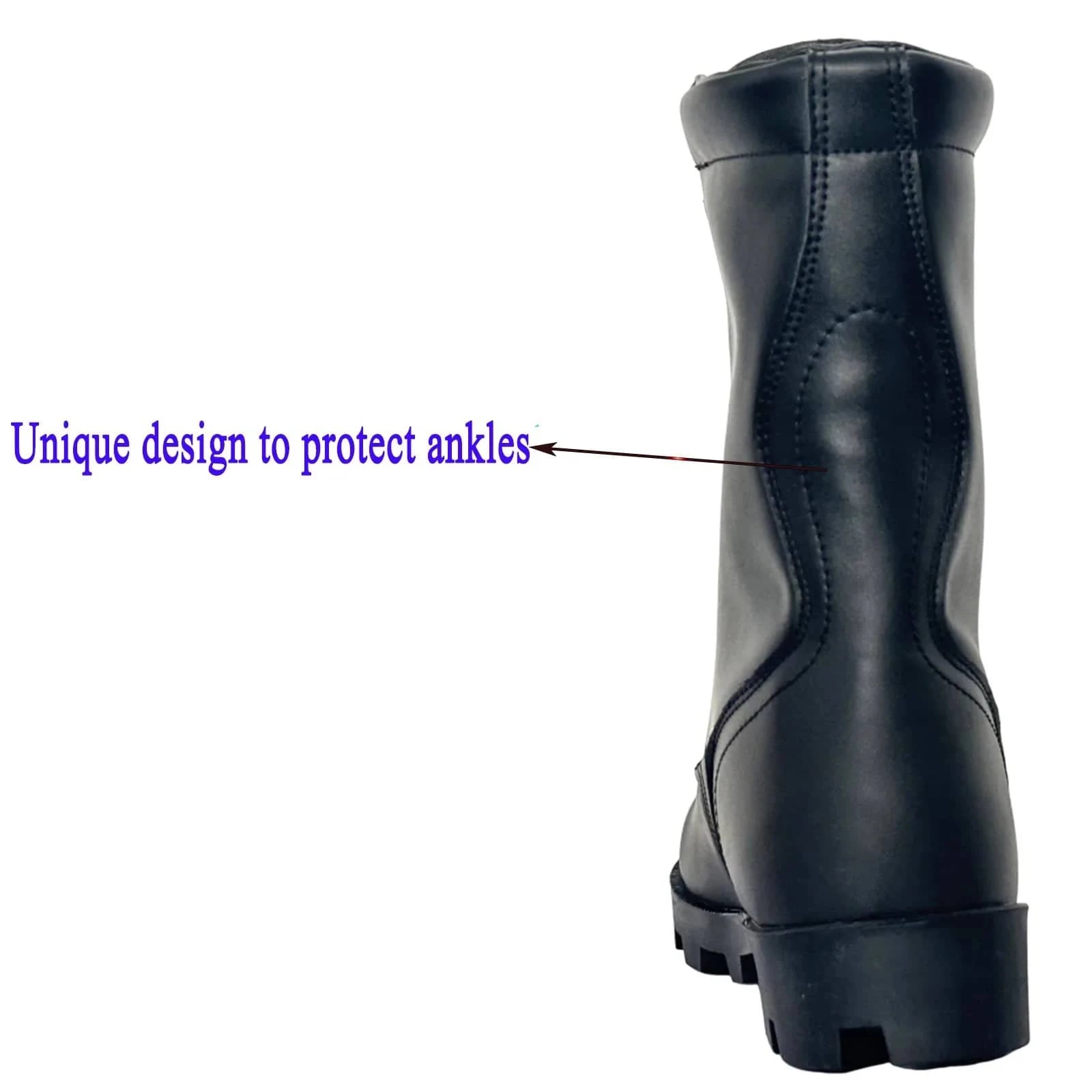 Durable leather military tactical boots featuring a unique design to protect ankles during rugged activities