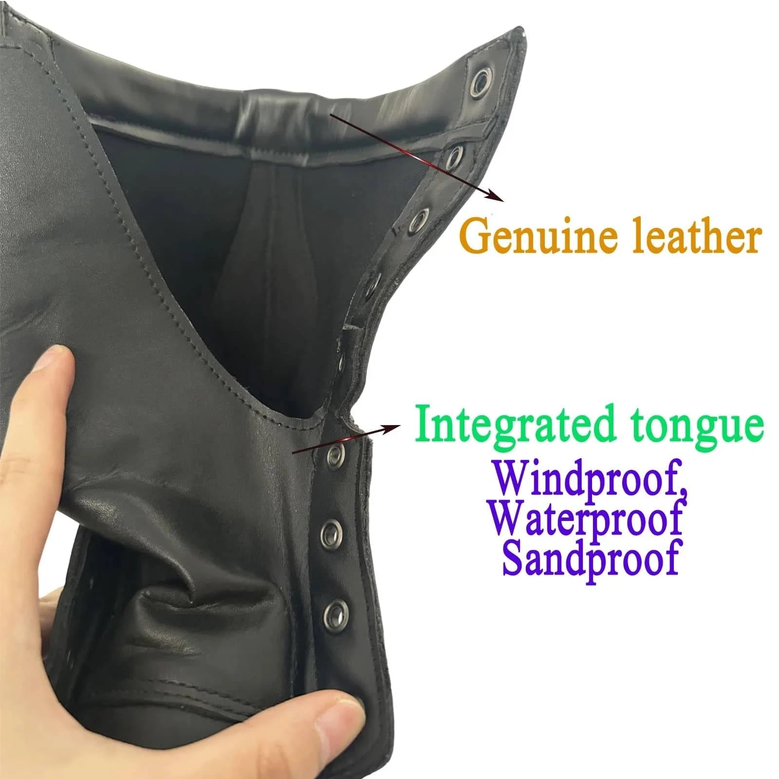 Interior view of leather military tactical boots showcasing genuine leather and integrated tongue features