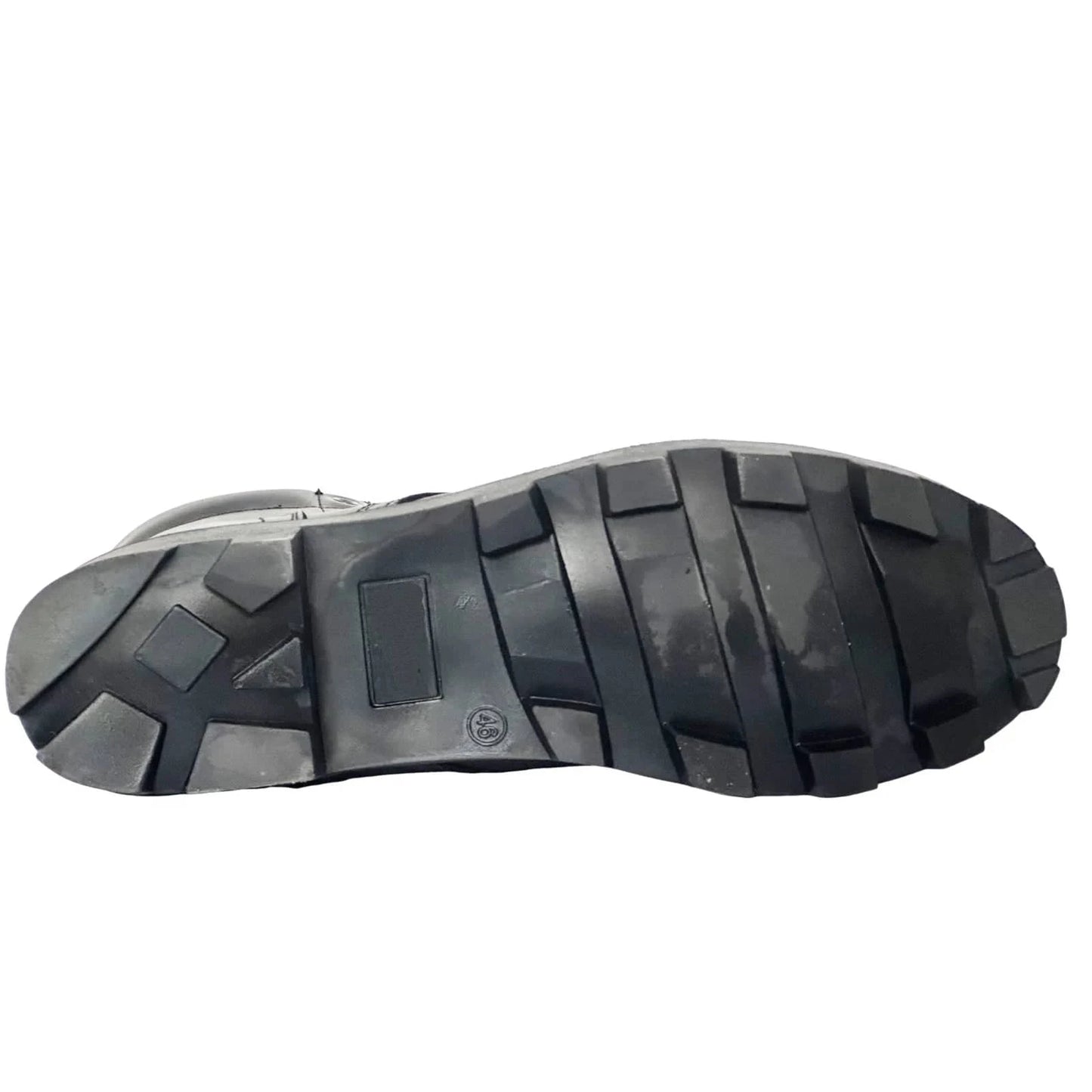 Sole of leather military tactical boots showing durable traction design for various terrains
