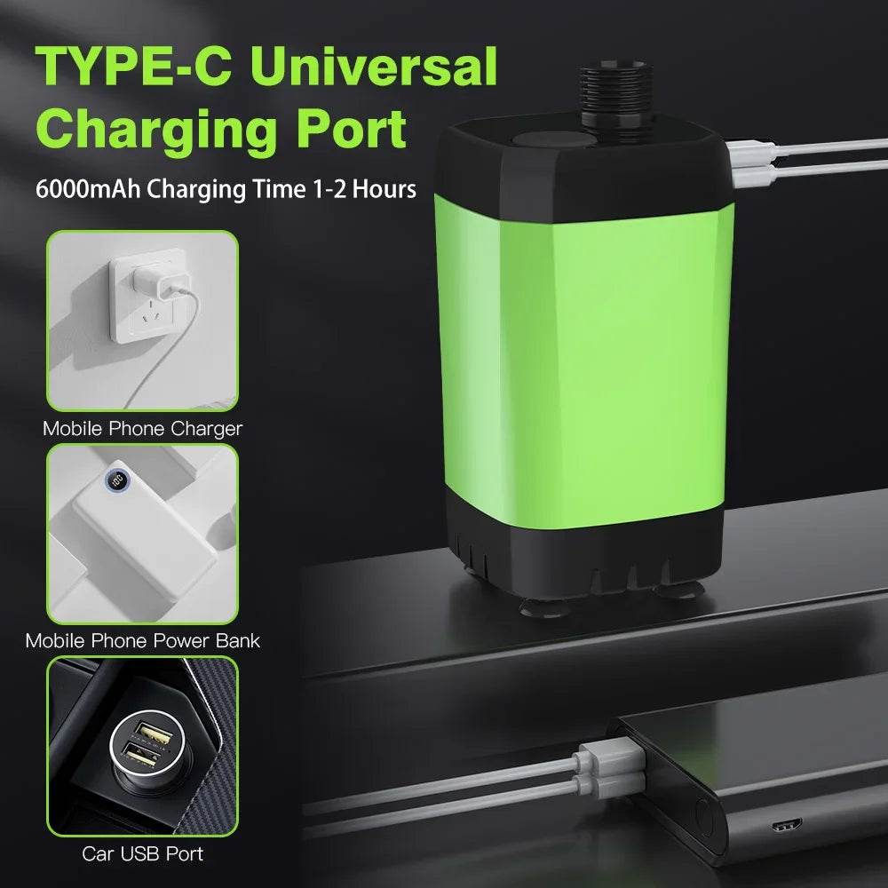 Portable outdoor shower kit with Type-C charging port and 6000mAh battery for easy outdoor use