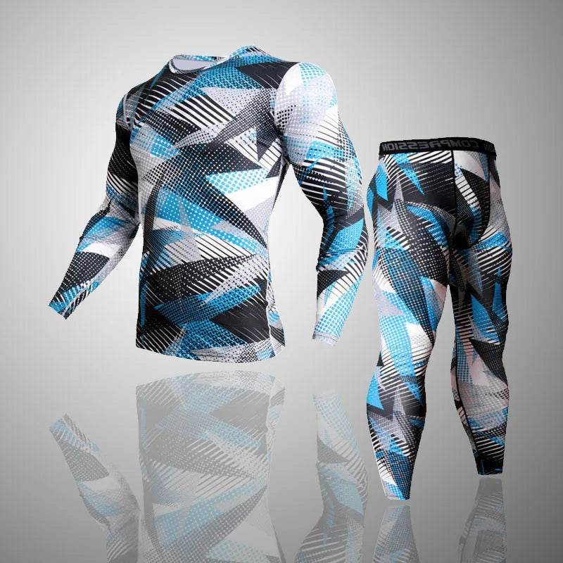 Long Johns Underwear Sets with Stylish Blue and Black Geometric Design for Comfort and Performance