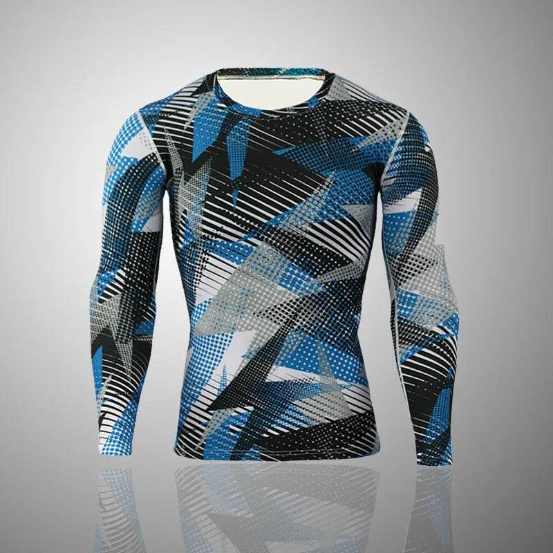 Long Johns Underwear Sets in a stylish blue and gray geometric pattern for comfortable layering