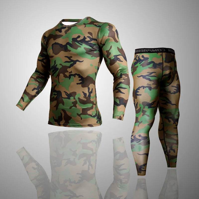 Camouflage Long Johns Underwear Sets with Long Sleeve Top and Fitted Pants for Warmth and Comfort